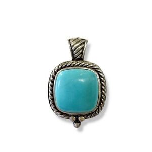 Vintage CN Designer Signed Sterling Silver & Turquoise Southwestern Pendant 925
